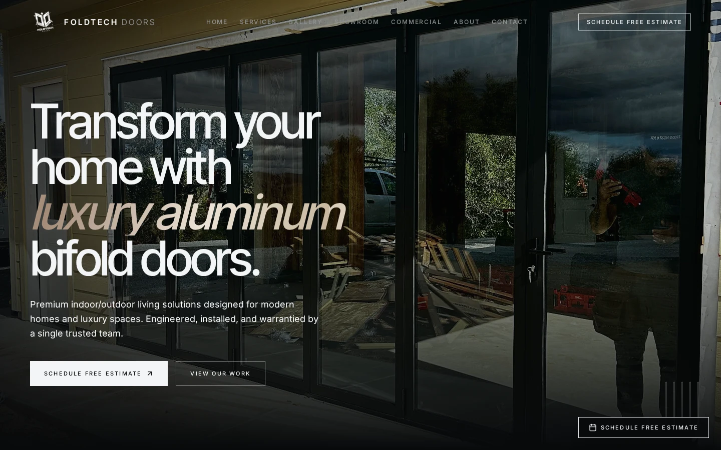 FoldTech Doors website concept shown on a desktop screen
